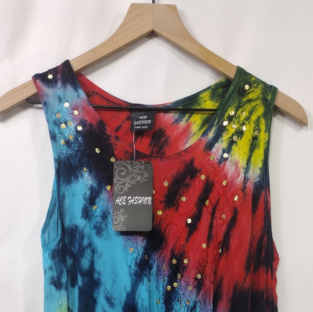 NWT Ace Fashion Tie Dye Dress Women's OS Multicolor Artsy Retro Boho 90s Y2K - Picture 2 of 9